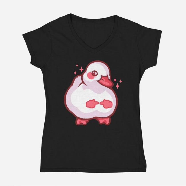 Shy Duck Fingers Touching-Womens-V-Neck-Tee-xMorfina