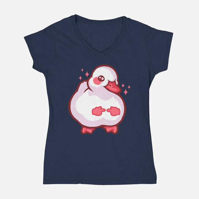 Shy Duck Fingers Touching-Womens-V-Neck-Tee-xMorfina