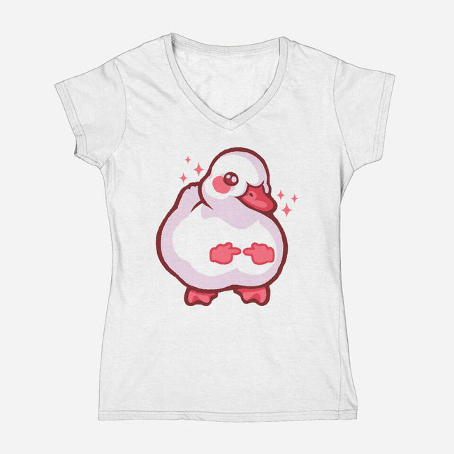 Shy Duck Fingers Touching-Womens-V-Neck-Tee-xMorfina