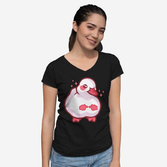 Shy Duck Fingers Touching-Womens-V-Neck-Tee-xMorfina