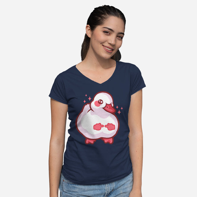 Shy Duck Fingers Touching-Womens-V-Neck-Tee-xMorfina