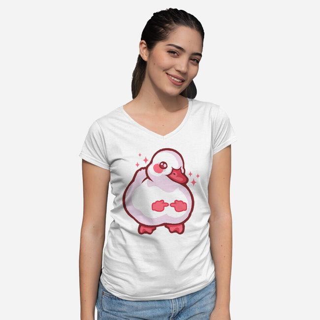 Shy Duck Fingers Touching-Womens-V-Neck-Tee-xMorfina
