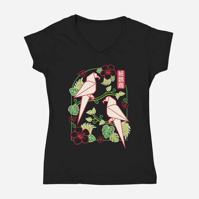 Origami Parrot-Womens-V-Neck-Tee-NemiMakeit