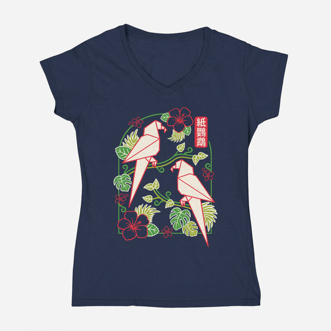 Origami Parrot-Womens-V-Neck-Tee-NemiMakeit