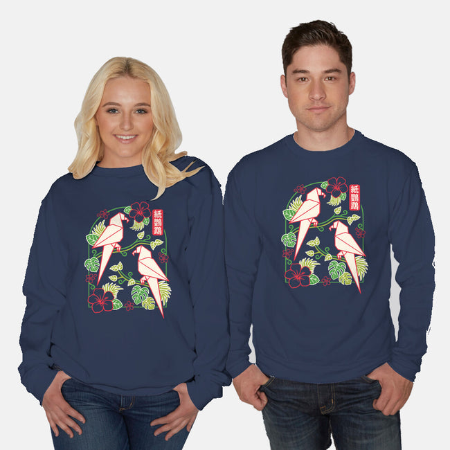 Origami Parrot-Unisex-Crew Neck-Sweatshirt-NemiMakeit