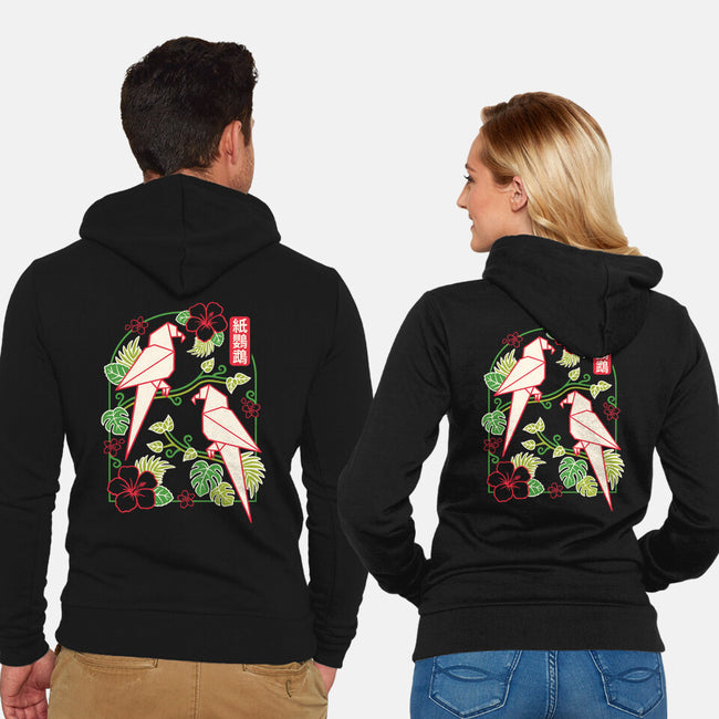Origami Parrot-Unisex-Zip-Up-Sweatshirt-NemiMakeit