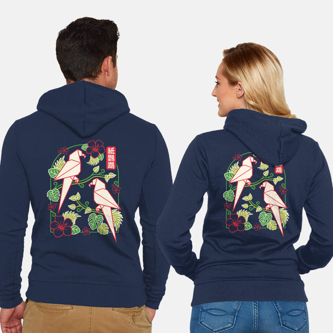 Origami Parrot-Unisex-Zip-Up-Sweatshirt-NemiMakeit