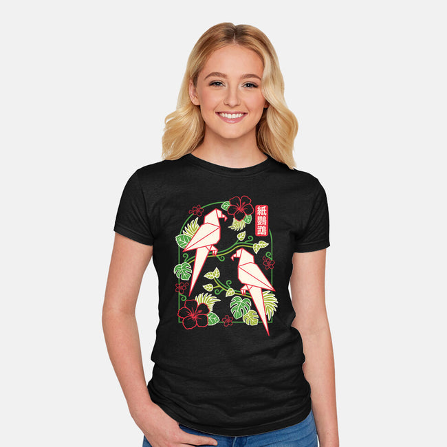 Origami Parrot-Womens-Fitted-Tee-NemiMakeit