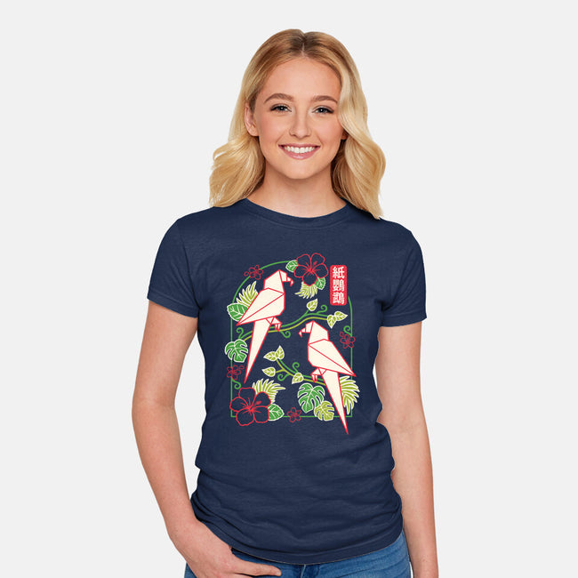Origami Parrot-Womens-Fitted-Tee-NemiMakeit