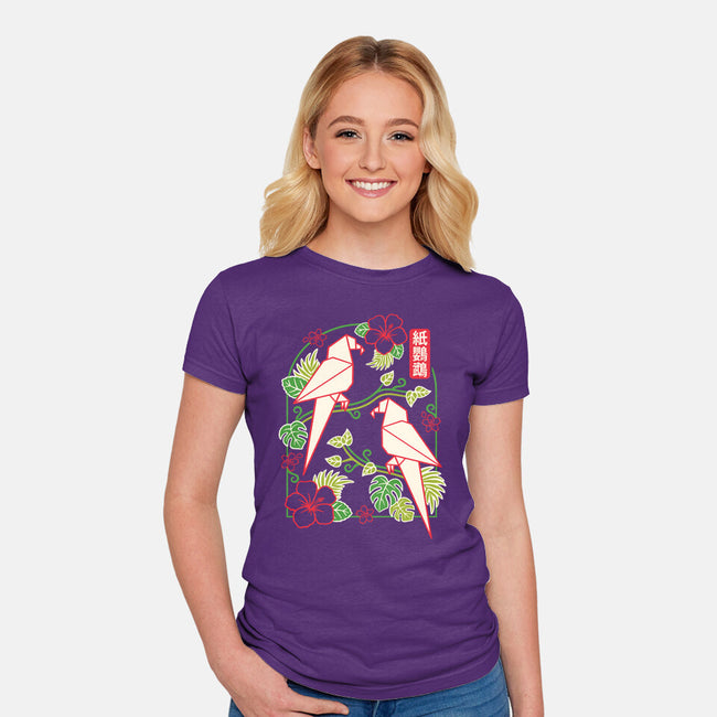 Origami Parrot-Womens-Fitted-Tee-NemiMakeit