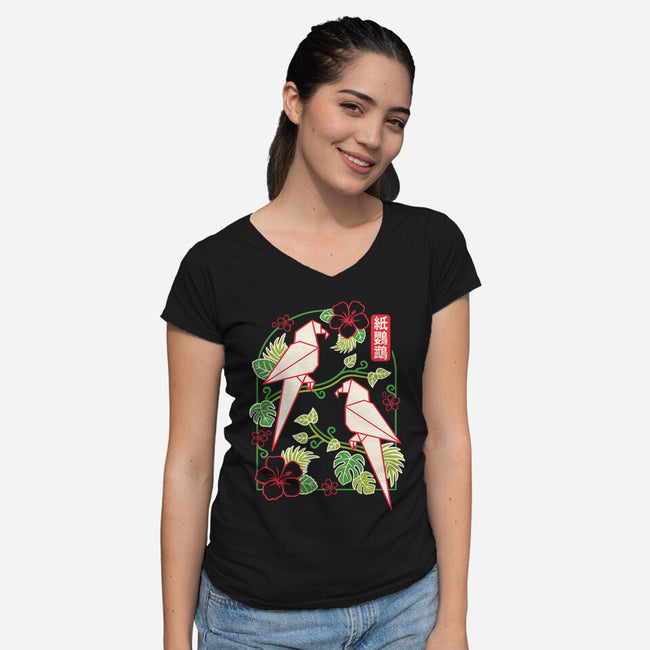 Origami Parrot-Womens-V-Neck-Tee-NemiMakeit