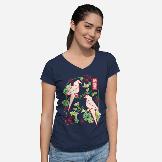 Origami Parrot-Womens-V-Neck-Tee-NemiMakeit