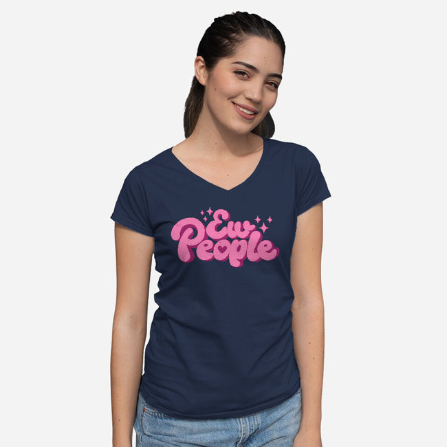 Ew People Pink-Womens-V-Neck-Tee-xMorfina