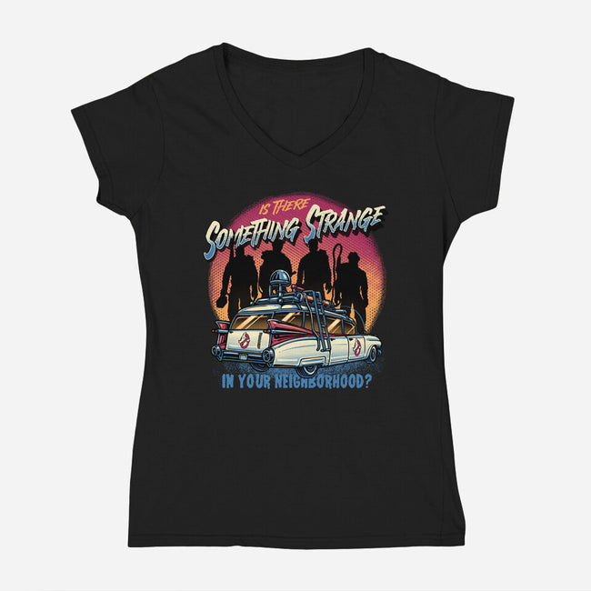Strange Neighborhood-Womens-V-Neck-Tee-glitchygorilla