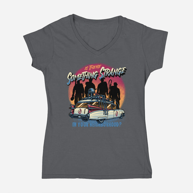 Strange Neighborhood-Womens-V-Neck-Tee-glitchygorilla