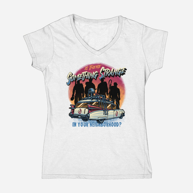 Strange Neighborhood-Womens-V-Neck-Tee-glitchygorilla