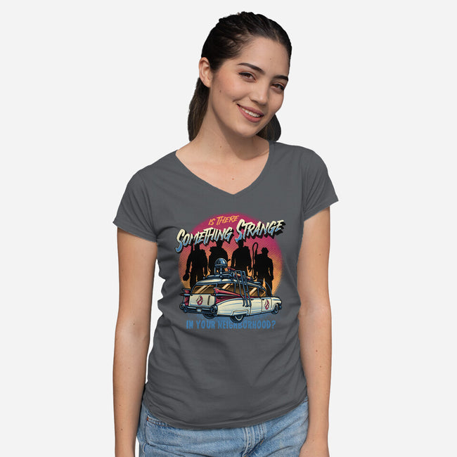 Strange Neighborhood-Womens-V-Neck-Tee-glitchygorilla
