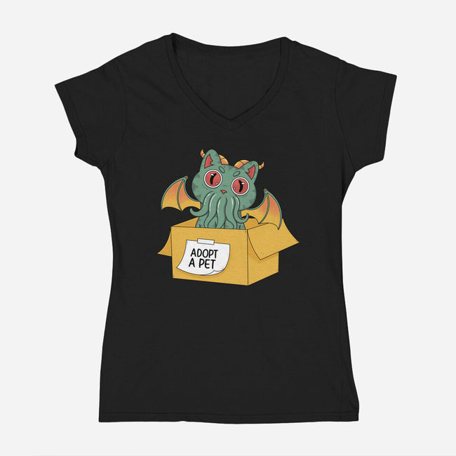 Adopt A Cathulhu-Womens-V-Neck-Tee-Tri haryadi