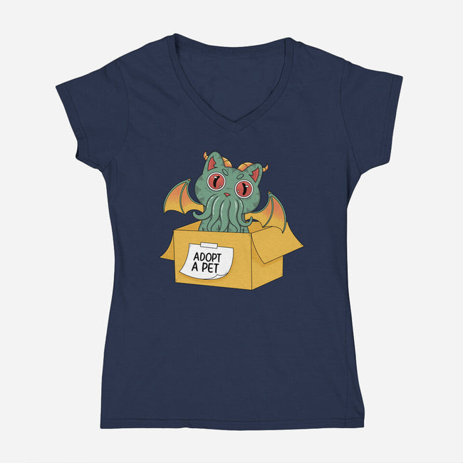 Adopt A Cathulhu-Womens-V-Neck-Tee-Tri haryadi