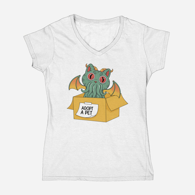 Adopt A Cathulhu-Womens-V-Neck-Tee-Tri haryadi