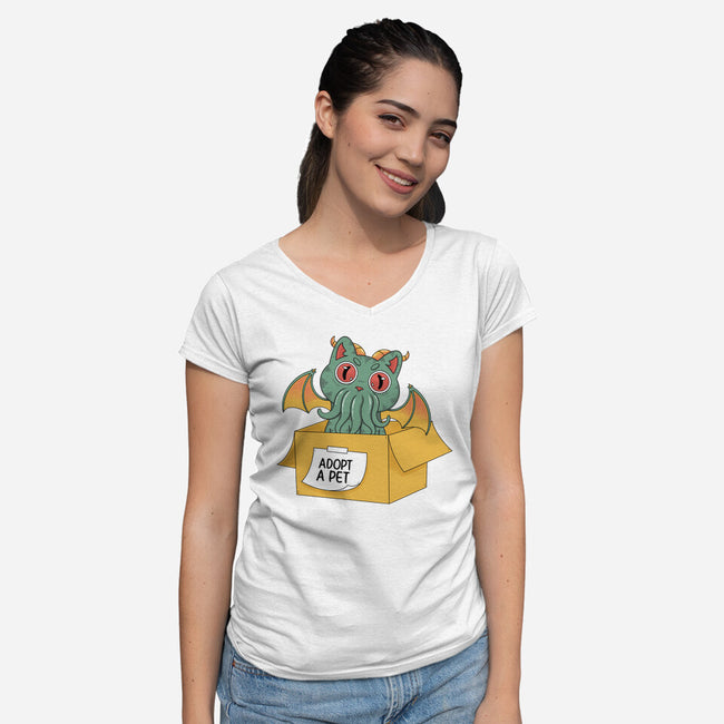 Adopt A Cathulhu-Womens-V-Neck-Tee-Tri haryadi