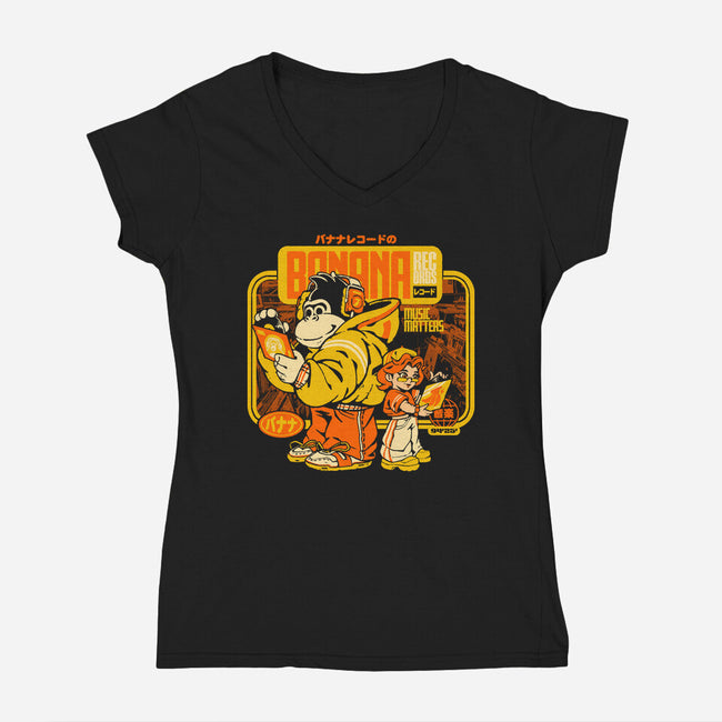 Banana Records-Womens-V-Neck-Tee-ilustrata