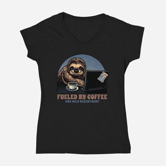 Fueled By Coffee And Mild Resentment-Womens-V-Neck-Tee-glitchygorilla