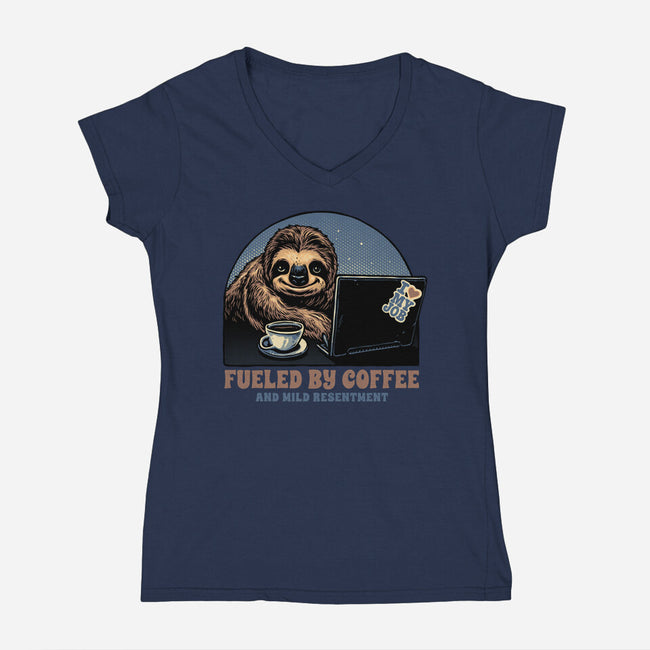 Fueled By Coffee And Mild Resentment-Womens-V-Neck-Tee-glitchygorilla