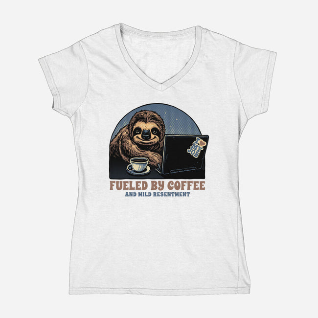 Fueled By Coffee And Mild Resentment-Womens-V-Neck-Tee-glitchygorilla