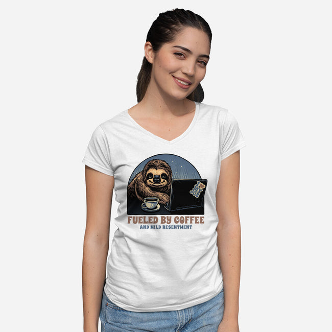 Fueled By Coffee And Mild Resentment-Womens-V-Neck-Tee-glitchygorilla