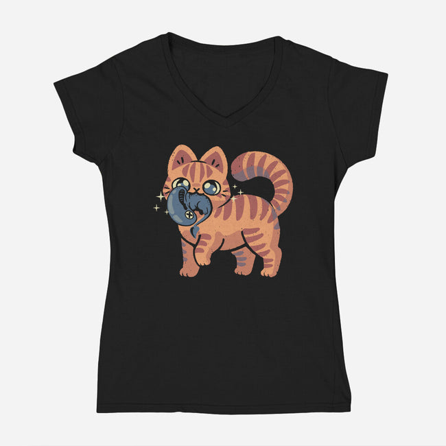 Cute Alien Cat-Womens-V-Neck-Tee-xMorfina