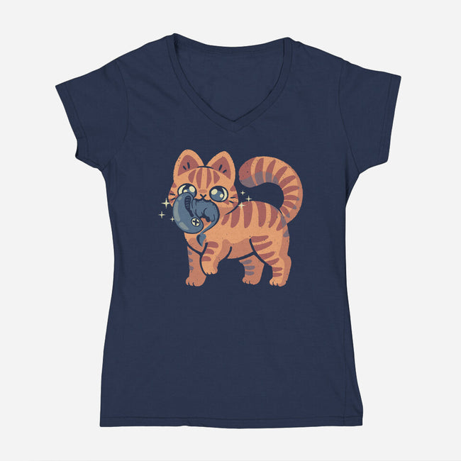 Cute Alien Cat-Womens-V-Neck-Tee-xMorfina