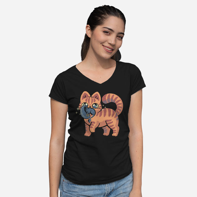 Cute Alien Cat-Womens-V-Neck-Tee-xMorfina