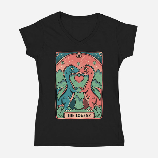 Love Is Not Dead Cute Dinosaurs-Womens-V-Neck-Tee-tobefonseca