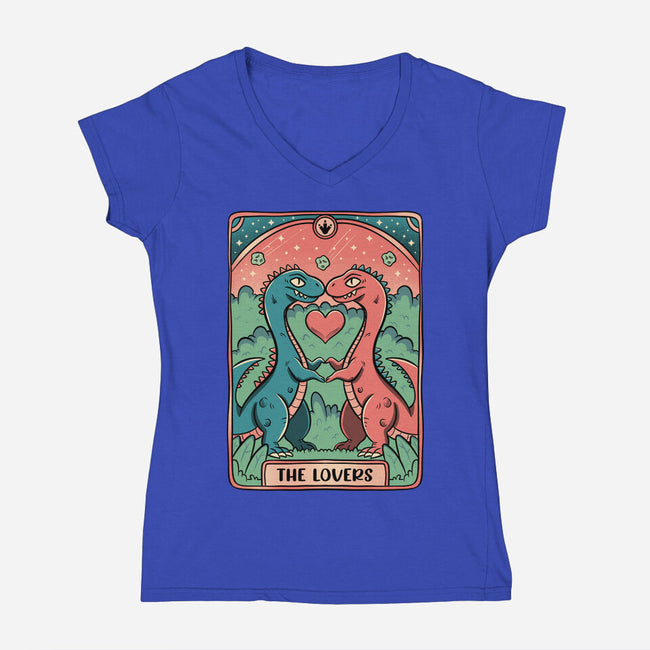 Love Is Not Dead Cute Dinosaurs-Womens-V-Neck-Tee-tobefonseca