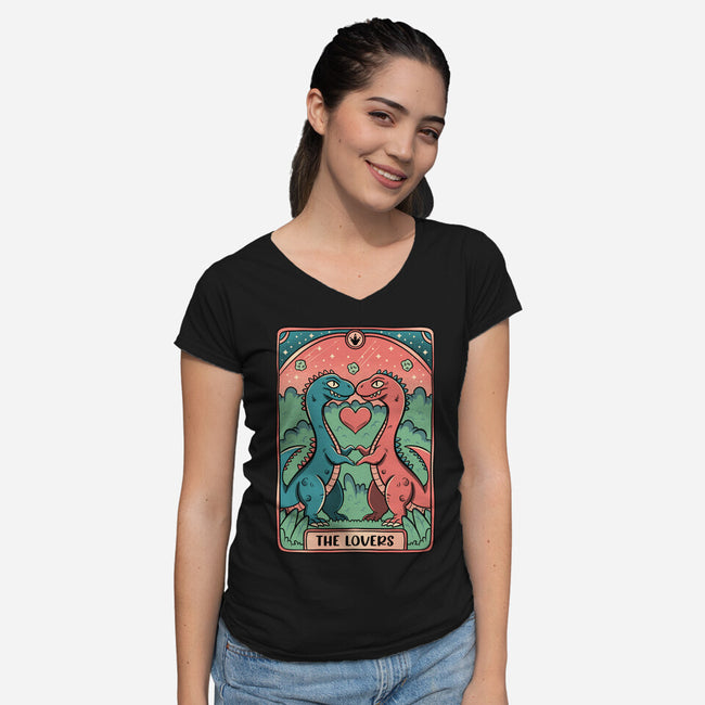 Love Is Not Dead Cute Dinosaurs-Womens-V-Neck-Tee-tobefonseca