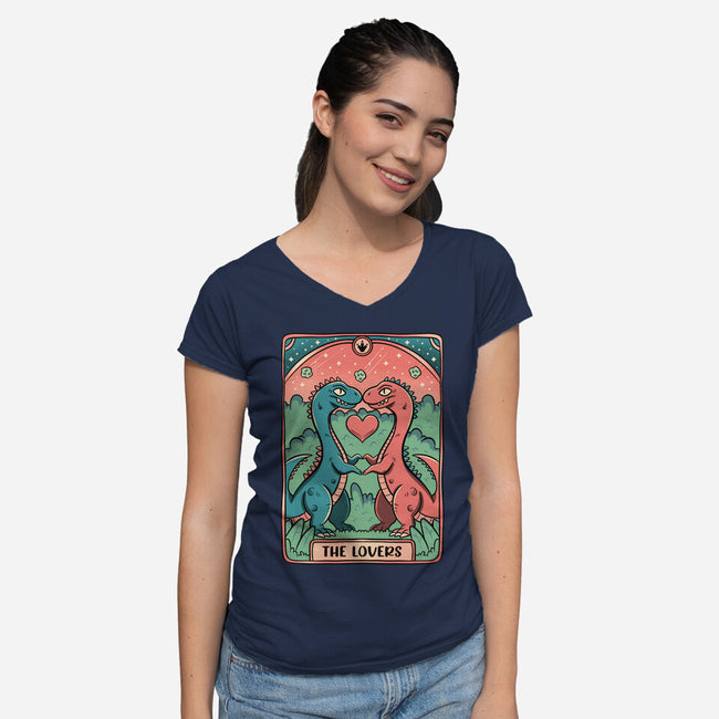 Love Is Not Dead Cute Dinosaurs-Womens-V-Neck-Tee-tobefonseca