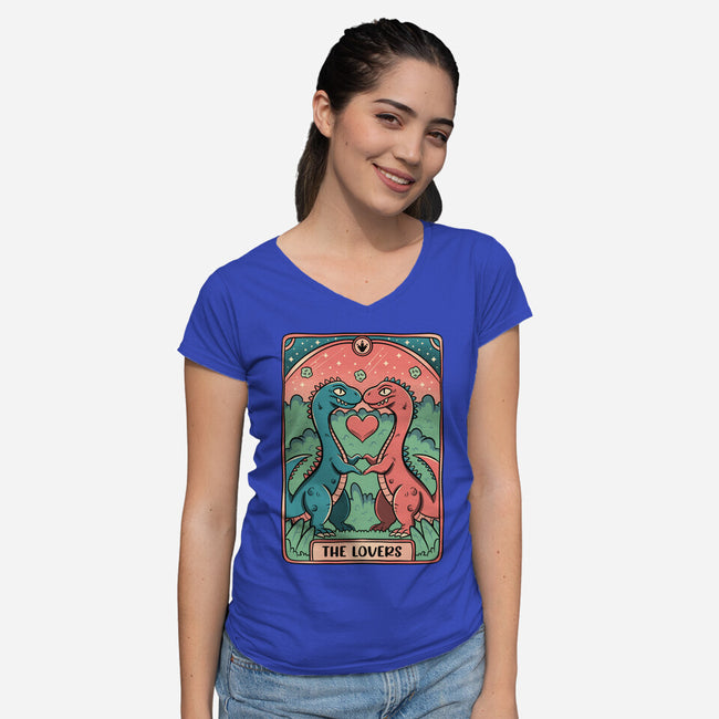 Love Is Not Dead Cute Dinosaurs-Womens-V-Neck-Tee-tobefonseca