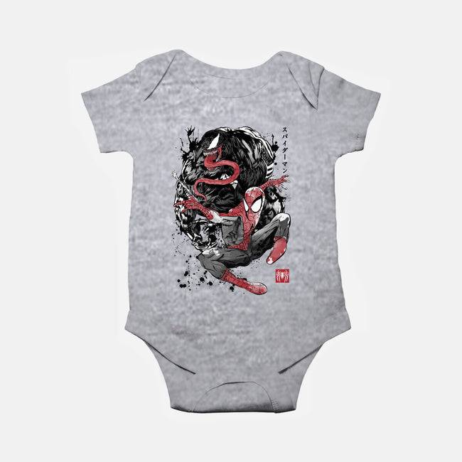 The Spider And The Symbiote Sumi-e-Baby-Basic-Onesie-DrMonekers