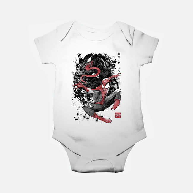 The Spider And The Symbiote Sumi-e-Baby-Basic-Onesie-DrMonekers