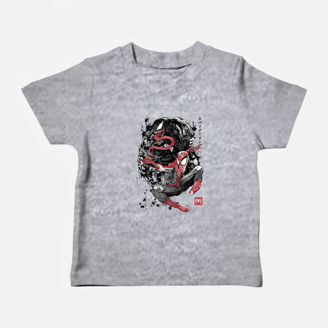 The Spider And The Symbiote Sumi-e-Baby-Basic-Tee-DrMonekers