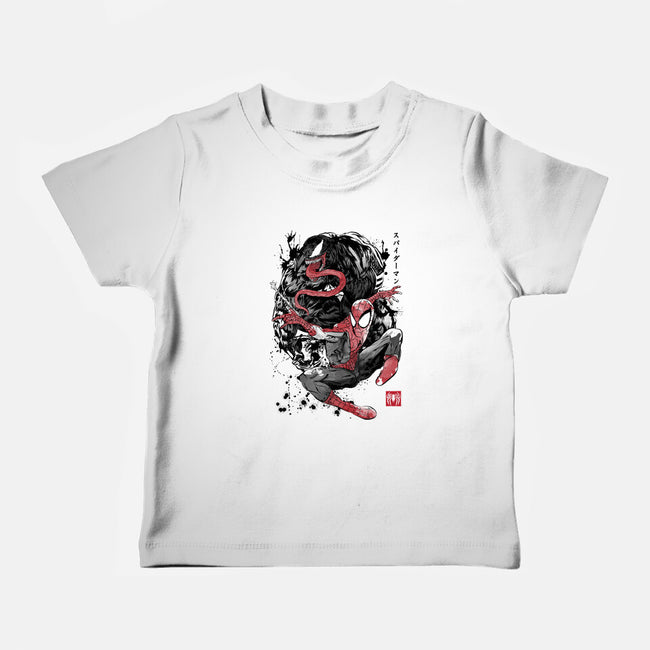 The Spider And The Symbiote Sumi-e-Baby-Basic-Tee-DrMonekers