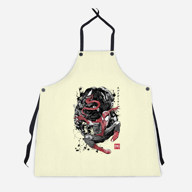 The Spider And The Symbiote Sumi-e-Unisex-Kitchen-Apron-DrMonekers