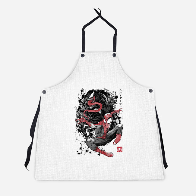 The Spider And The Symbiote Sumi-e-Unisex-Kitchen-Apron-DrMonekers
