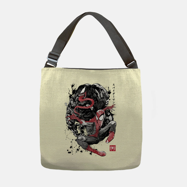 The Spider And The Symbiote Sumi-e-None-Adjustable Tote-Bag-DrMonekers