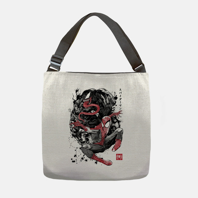 The Spider And The Symbiote Sumi-e-None-Adjustable Tote-Bag-DrMonekers