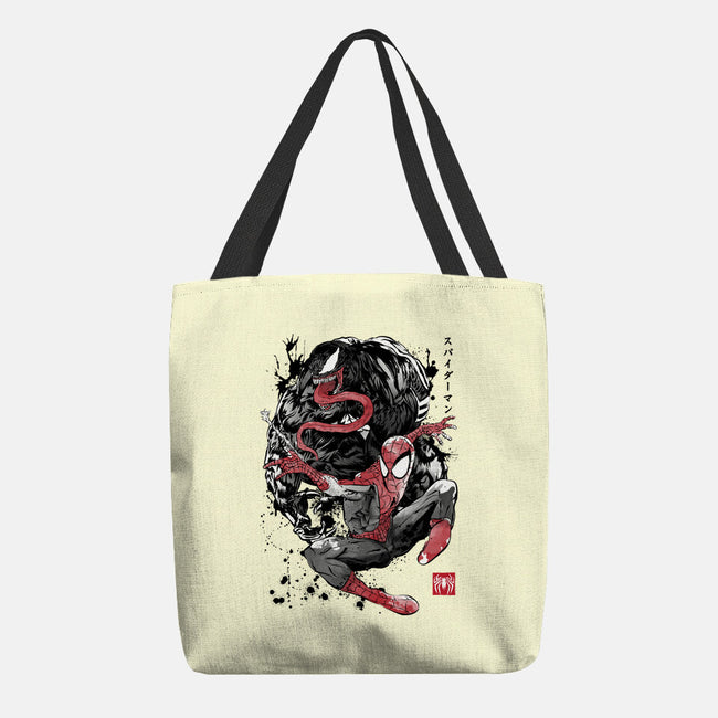 The Spider And The Symbiote Sumi-e-None-Basic Tote-Bag-DrMonekers