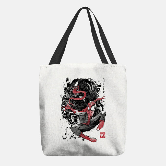 The Spider And The Symbiote Sumi-e-None-Basic Tote-Bag-DrMonekers