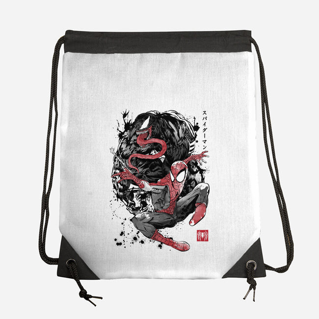 The Spider And The Symbiote Sumi-e-None-Drawstring-Bag-DrMonekers