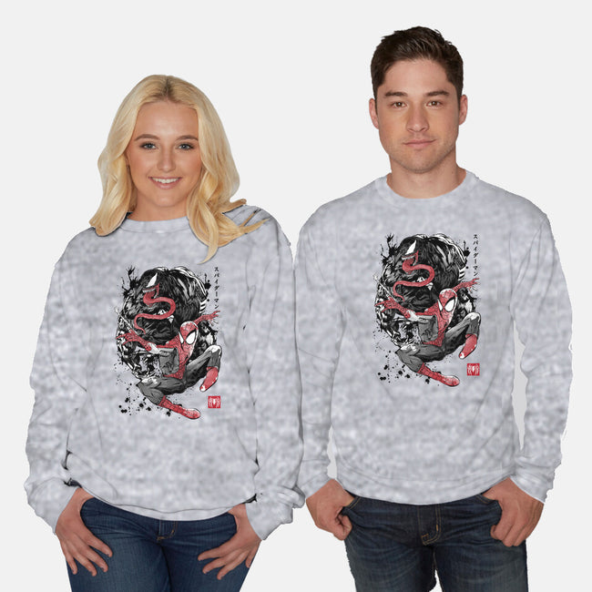 The Spider And The Symbiote Sumi-e-Unisex-Crew Neck-Sweatshirt-DrMonekers